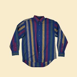 1990s M striped shirt by Stone River, vintage blue & green long sleeve shirt